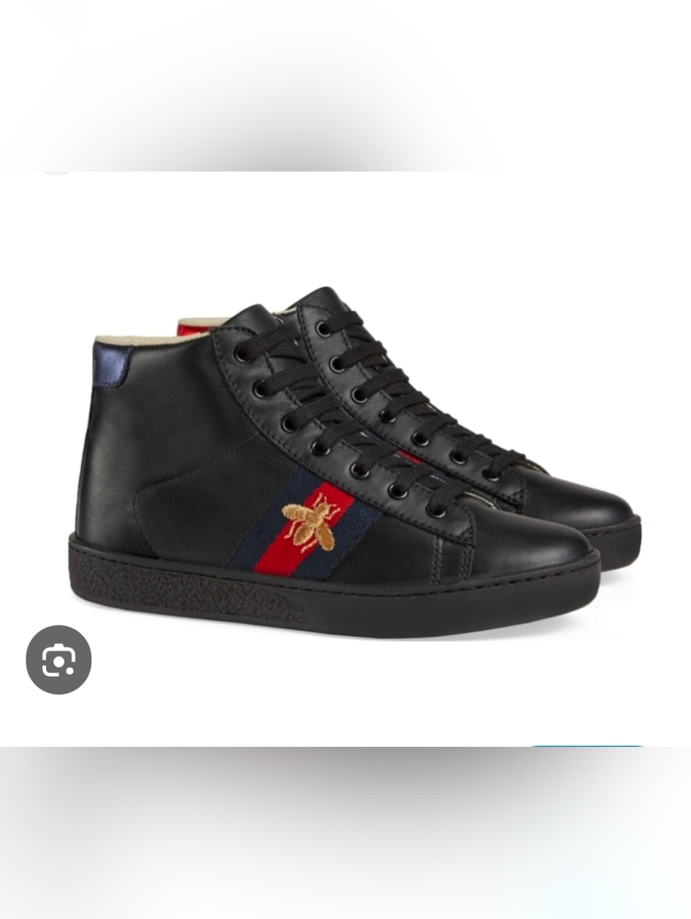 Gucci Black Leather Ace High-Top Little Kids Sneakers Size IT32/US1